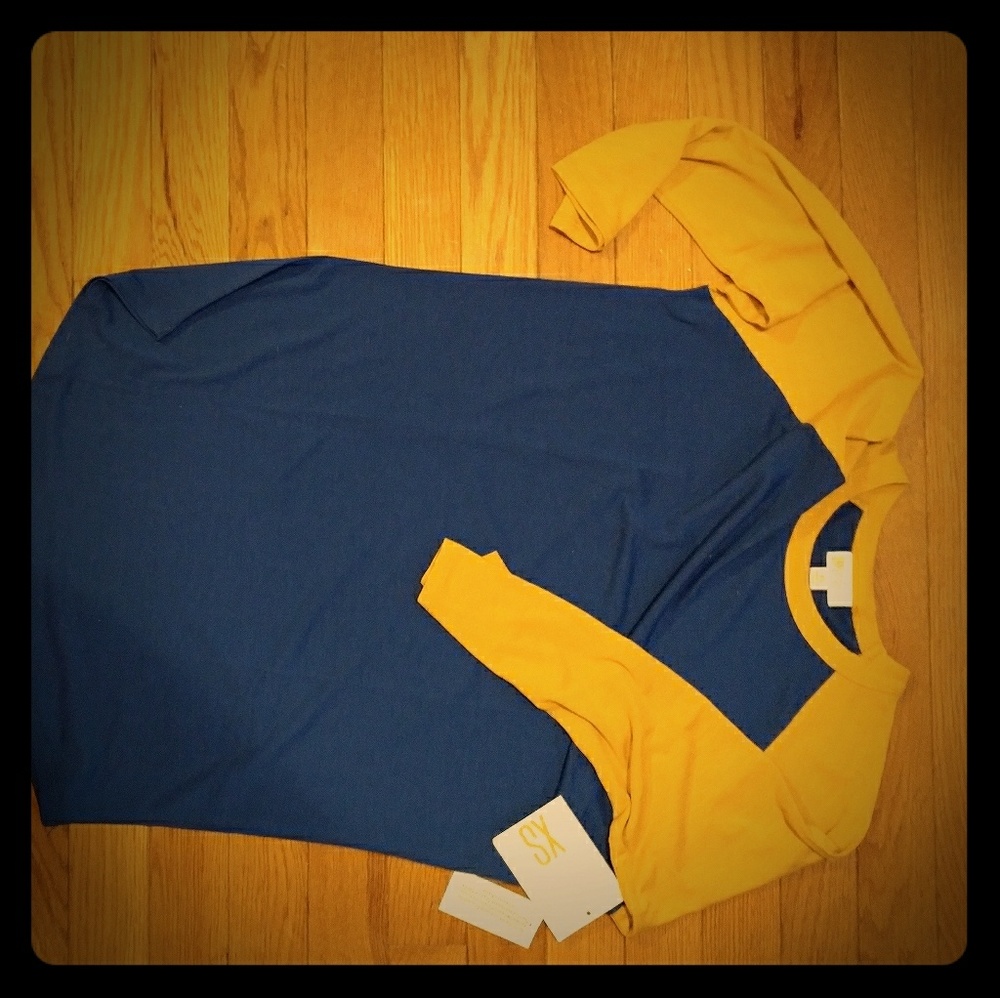 Lularoe Randy tee xs bnwt mustard and blue